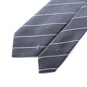 LOUIS VUITTON ネクタイ シルク100％ LVロゴ レジメンタルストライプ グレー