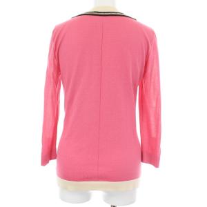 VERSACE 七分袖 ニット カットソー Vネック チェーン ライン イタリア製 38 S ピンク オフホワイト 白