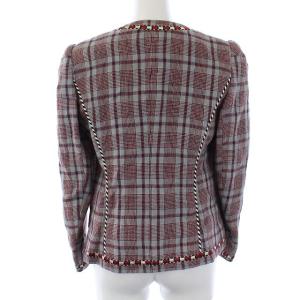 ISABEL MARANT ETOILE 18AW ノーカラージャケット チェック 刺繍 リネン100％ 36 グレー レッド 
