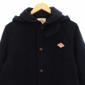 DANTON 18AW ロングコート フーデッドコート くるみボタン ウール アウター 38 ネイビー