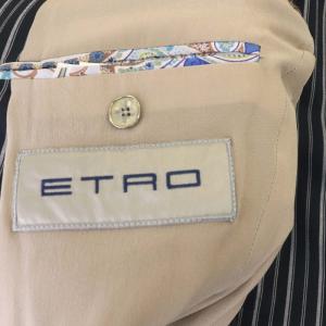 ETRO 裏地ペイズリー柄ストライプテーラードジャケット 48 ネイビー