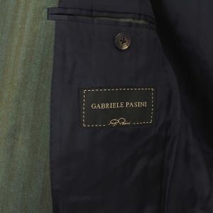Gabriele Pasini ダブル テーラードジャケット ストライプ サイドベンツ 金ボタン ロゴボタン 48 M グリーン