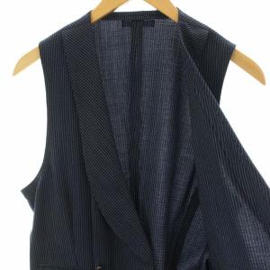 Gabriele Pasini ベスト ジレ ダブル 前開き ストライプ 尾錠 ウール 48 ネイビー