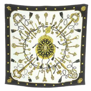 カレ90 LES CLES 鍵 スカーフ 大判 ロープ柄 タッセル 白