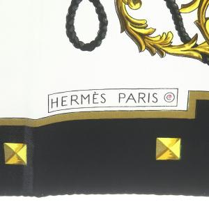HERMES カレ90 LES CLES 鍵 スカーフ 大判 ロープ柄 タッセル 白