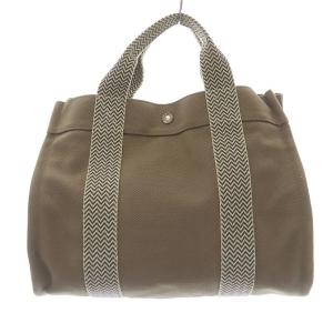 HERMES カンヌPM ハンドバッグ キャンバス ブラウン アイボリー グレー
