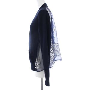 sacai 16年製 ニットカーディガン 長袖 オーガンジー シアー 切替 刺繍 1 ネイビー