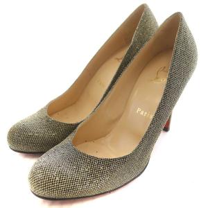 パンプス ピンヒール ラウンドトゥ ラメ 37.5 ゴールド ブラック