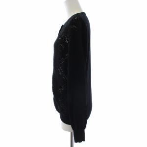 Drawer ニットカーディガン 長袖 かぎ編み クルーネック コットン リネン 1 ブラック