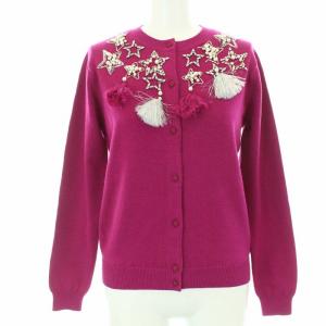 19AW スタータッセルカーディガン ニット 長袖 ハイゲージ ビジュー ラインストーン ウール混 F パープル