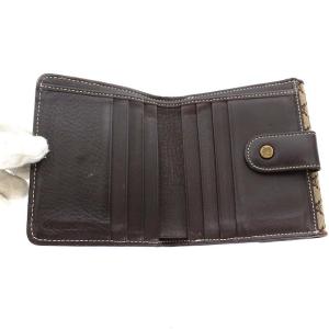 CELINE ヴィンテージ マカダム柄 Wホック 二つ折り財布 キャンバス レザー 切替 ベージュ ブラウン 茶