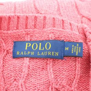 POLO RALPH LAUREN ニット セーター 長袖 ポニー刺繍 ケーブル編み コットン M ピンク