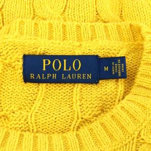 POLO RALPH LAUREN ケーブルニット セーター 長袖 ポニー刺繍 コットン M イエロー