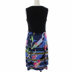 LEONARD FASHION ノースリーブワンピース ひざ丈 ウエストリボン 総柄 36 マルチカラー