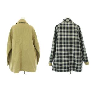 Shinzone リバーシブルジャケット 無地 チェック柄 コットン 34 XS ベージュ ネイビー