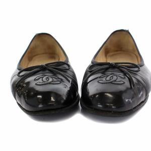 CHANEL パンプス フラットシューズ ココマーク リボン ビブラムソール 37 ブラック