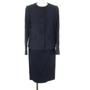 スーツ セットアップ 上下 ノーカラージャケット スカート ひざ丈 6 M ネイビー
