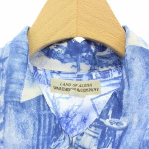 WAREHOUSE LAND OF ALOHA アロハシャツ 半袖 総柄 S ブルー ホワイト