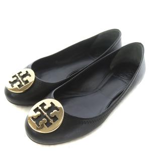 TORY BURCH フラットシューズ パンプス ラウンドトゥ ゴールド金具 レザー 6C ブラック