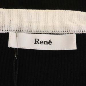 René カーディガン ニット リブ 五分袖 ビジュー装飾 クルーネック 前開き 36 アイボリー ブラック
