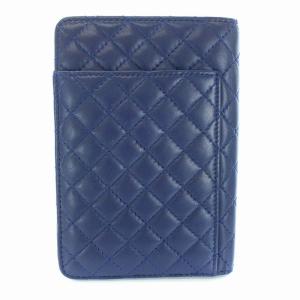 CHANEL カメリア パスポートカバー キルティング レザー ネイビー