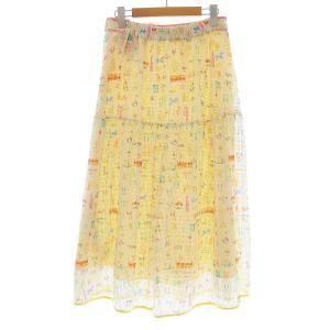 franche lippée フレアスカート ロング丈 メッシュ 総柄 M ベージュ ピンク
