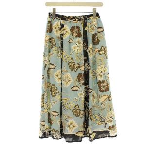21AW スカート ロング スカーフ柄 花柄 ギャザー フレア 36 S ライトブルー