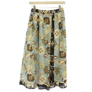 GRACE CONTINENTAL 21AW スカート ロング スカーフ柄 花柄 ギャザー フレア 36 S ライトブルー