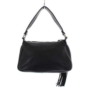 CHANEL 8番代 ハンドバッグ ロゴ フリンジ レザー ブラック