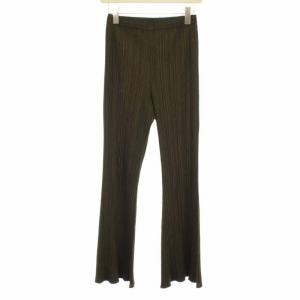 イッセイミヤケ プリーツ パンツ ブーツカット フルレングス 3 カーキ