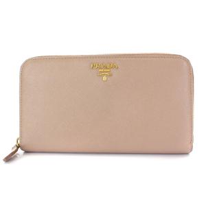 サフィアーノレザー 長財布 ラウンドファスナー ロゴ ゴールド金具 ピンクベージュ