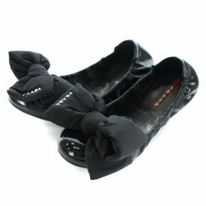 バレエシューズ フラット エナメル リボン 36 ブラック