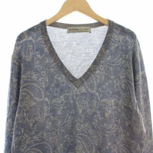 ETRO ニット カットソー ペイズリー柄 Vネック 長袖 イタリー製 M ブルー