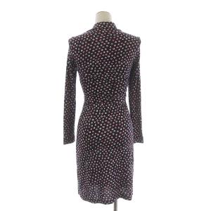 DIANE von FURSTENBERG ラップワンピース タイト ひざ丈 総柄 絹 シルク 2 S 紺 ネイビー 赤 レッド 白 ホワイト
