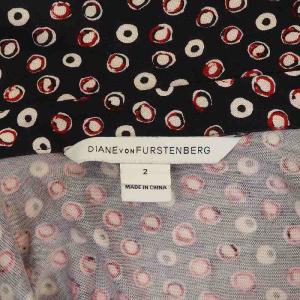 DIANE von FURSTENBERG ラップワンピース タイト ひざ丈 総柄 絹 シルク 2 S 紺 ネイビー 赤 レッド 白 ホワイト