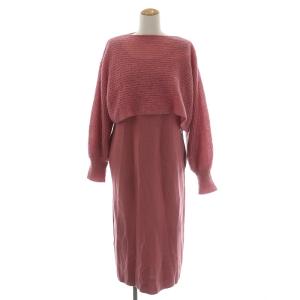 21AW レイヤード モヘヤニット セーター ショート丈 フレアワンピース 長袖 36 ピンク