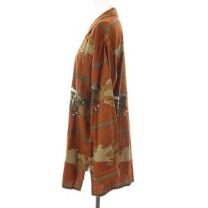 Aquascutum ヴィンテージ 長袖 バンドカラー シャツ ブラウス 総柄 オーバーサイズ ブラウン