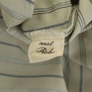 nest Robe チュニック シャツワンピース ひざ丈 ヘンリーネック 長袖 ストライプ グレー ネイビー