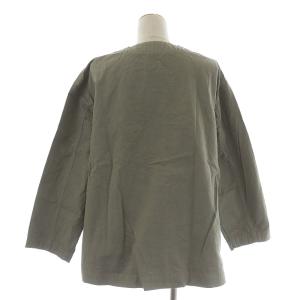nest Robe リネンコットン ノーカラーシャツ ブラウス 長袖 麻混 F グレー カーキ
