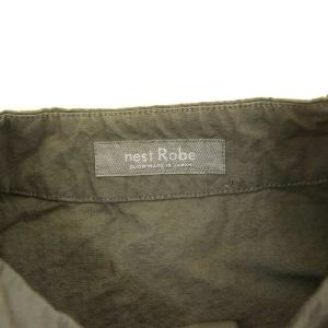 nest Robe リネンコットン ノーカラーシャツ ブラウス 長袖 麻混 F グレー カーキ