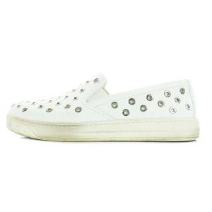 スリッポン レザー パンチング スタッズ 39 ホワイト
