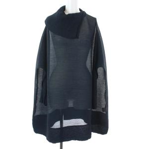 18AW ワイドプリーツ ハイネック カットソー 長袖 ドルマンスリーブ シアー ダークネイビー