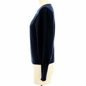 M'S GRACY 近年モデル ニット カットソー 長袖 ツイードリボン パフスリーブ 38 S-M ネイビー
