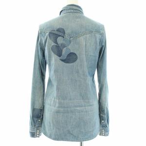 REMI RELIEF デニムシャツ 長袖 スカル フラワー スタッズ ハート S 青 ブルー