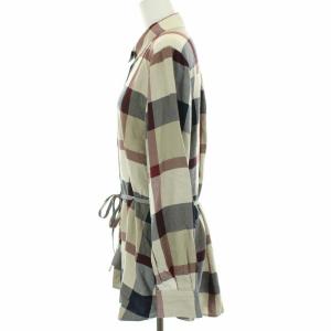 BLUE LABEL CRESTBRIDGE 21SS チェックエアリーツイルチュニックシャツ 長袖 リボンベルト 38 M ベージュ ネイビー