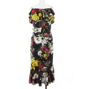 DOLCE&GABBANA ロングワンピース オフショルダー 半袖 花柄 シルク 38 ブラック マルチカラー