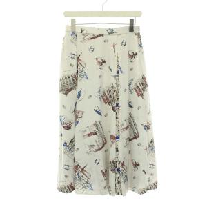スカート ロング ミモレ丈 ギャザー 総柄 M 38 グレー