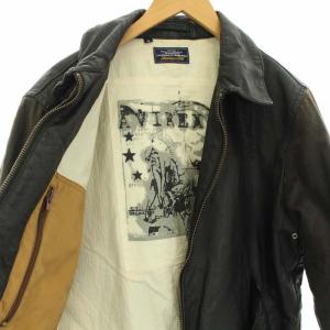 AVIREX 革ジャン レザージャケット ライダース シングル アウター コットン M 黒 ブラック 茶 ブラウン