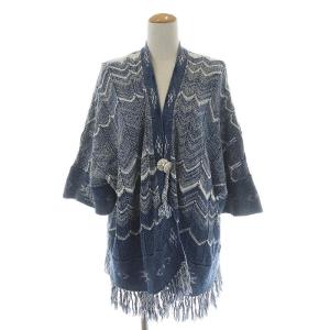 RHC カーディガン ポンチョ ニット 七分袖 コンチョボタン フリンジ ネイビー ホワイト