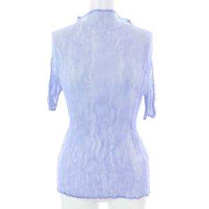 WHITE LABEL プリーツ 半袖 カットソー ハイネック ブルー